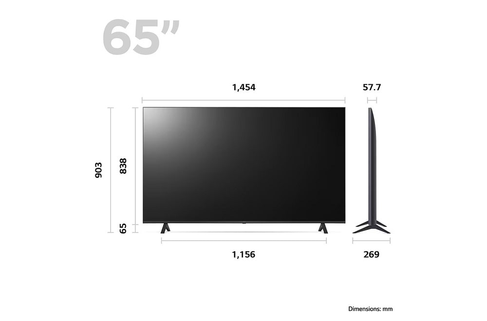 ابعاد و طراحی تلویزیون 2023  ال جی 65UR7800