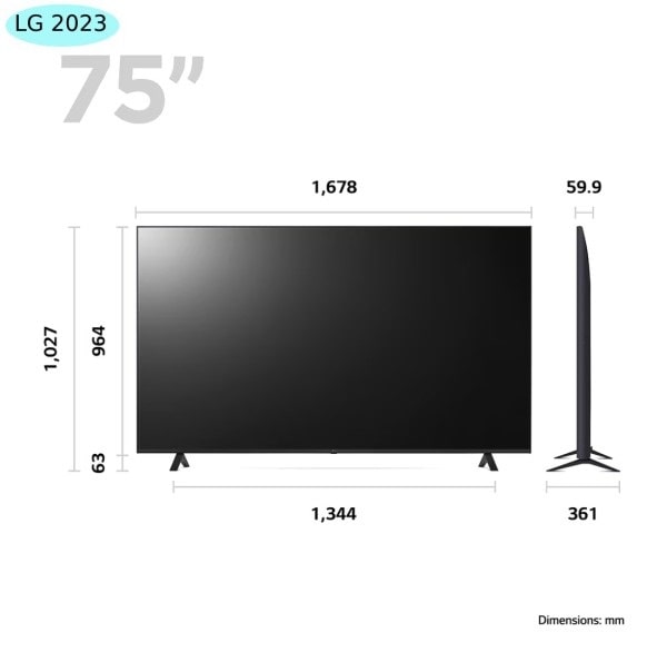 ابعاد تلویزیون ال جی 75UR8000