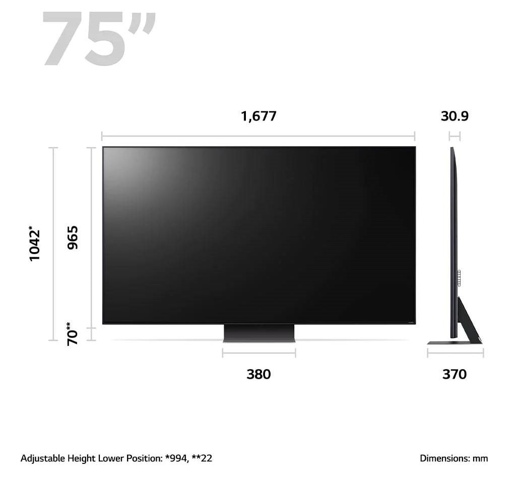ابعاد و طراحی تلویزیون ال جی 75QNED816